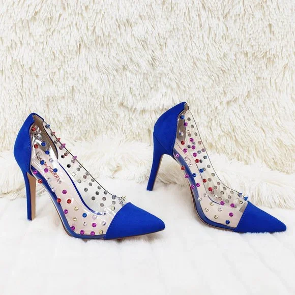 Gigi 09 Blue Multi Color Spiked Stiletto High Heel Shoes Pumps - Picture 8 of 9